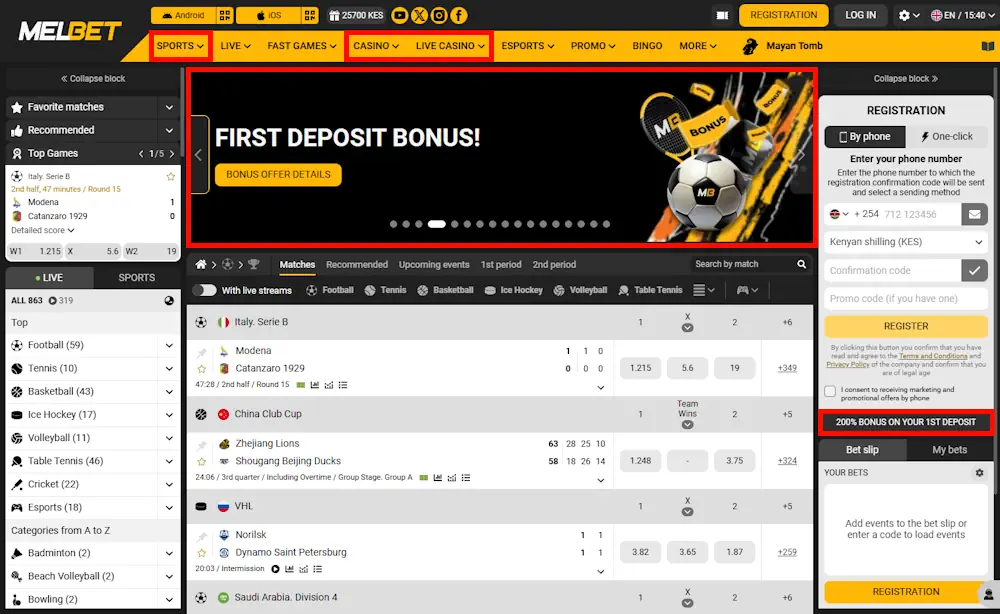 Melbet Casino and Sportsbook Screenshot